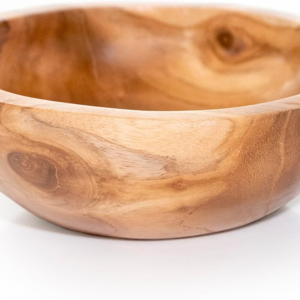 Hand Carved Teak Wood Mini Decorative Round Small Bowl 6" Diameter